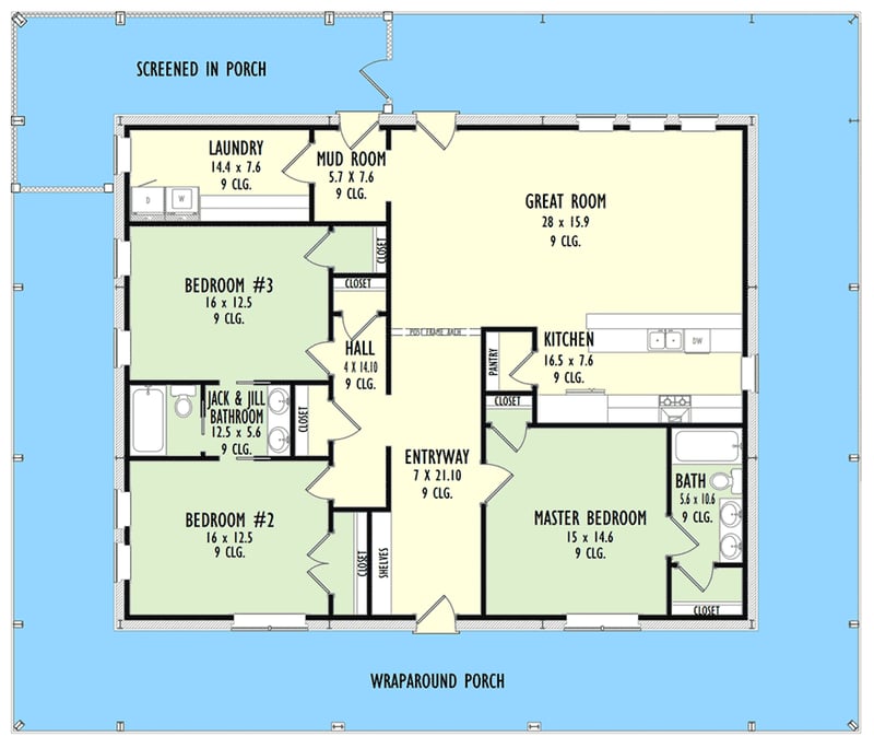 Plan 777000MTL: 2000 Square Foot Country House Plan with 3 Bedrooms - Floor Plan - Main Level - Cabin, Country, Ranch, Southern