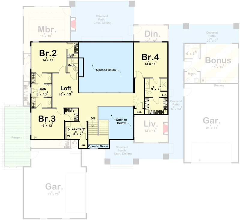 Plan 623094DJ: Lake House Plan with 2 Laundry Rooms and 2 Separate Garages - Floor Plan - 2nd Floor - Country, Craftsman, New American, Transitional