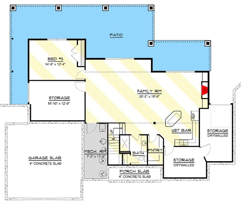 Plan 135166GRA: Rustic One-story House Plan with Open Floor Plan Vaulted Ceilings in Every Room - Floor Plan - Optionally Finished Basement - Country, Craftsman, New American, Ranch, Rustic