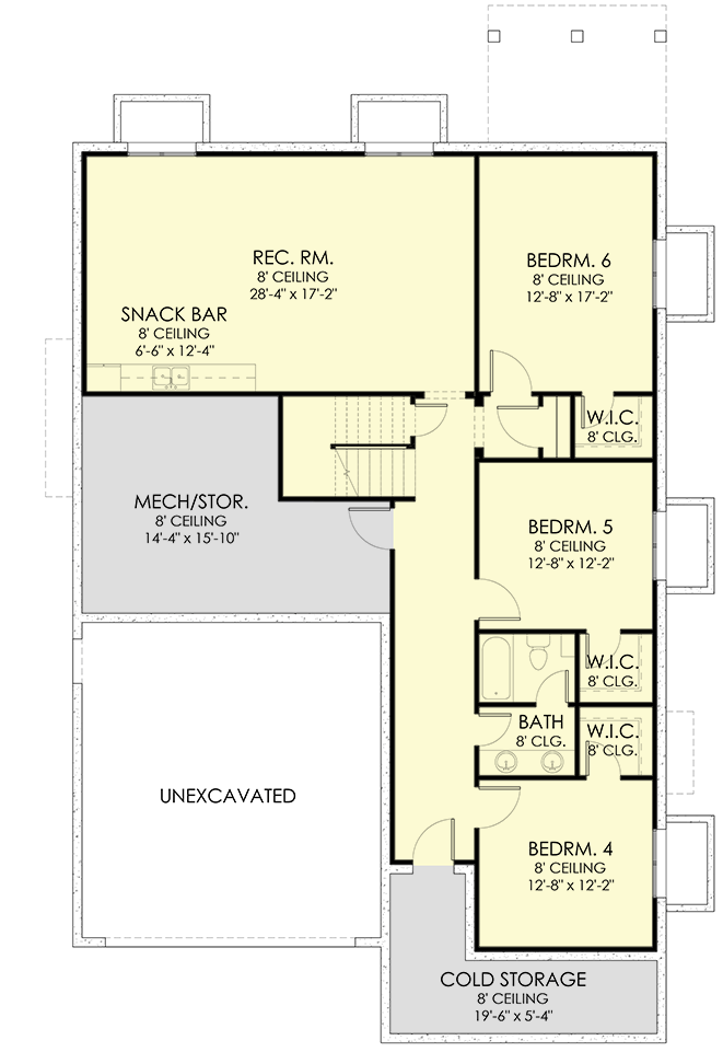 Plan 490024NAH: Rambler New American House Plan with Optional Finished Lower Level - Floor Plan - Lower Level - New American, Traditional