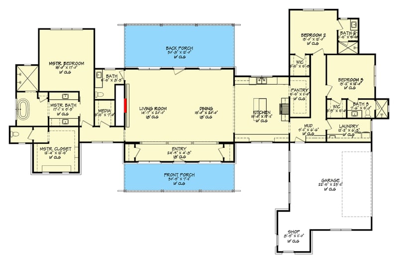 Plan 150014HRP: Modern Hill Country Farmhouse Plan with Clerestory Ceilings - Floor Plan - Main Level - Country, Farmhouse, Hill Country, Modern Farmhouse, New American, Rustic