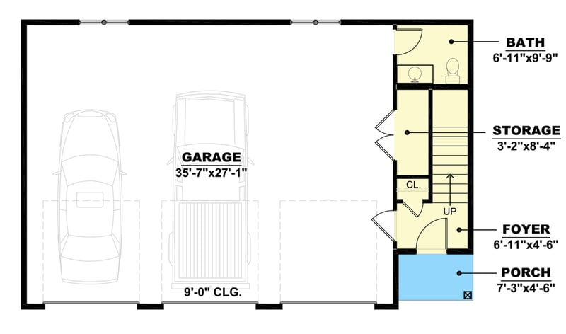 Plan 810003RBT:  Carriage House Plan with 1-Bed Apartment - Floor Plan - Main Level - Carriage, Country, Craftsman
