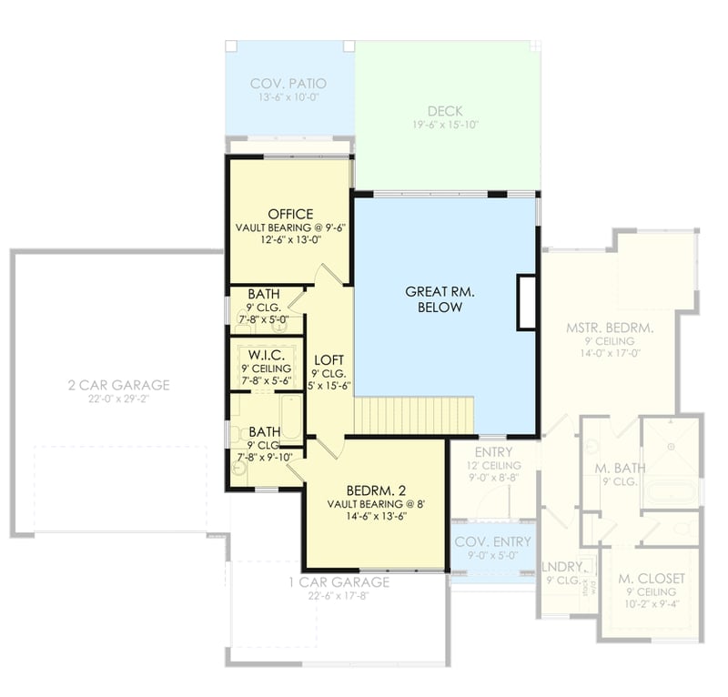 Plan 490027NAH: Modern Home Plan with Home Office and 2-story Great Room - Floor Plan - 2nd Floor - Contemporary, Mid Century Modern, Modern, Prairie