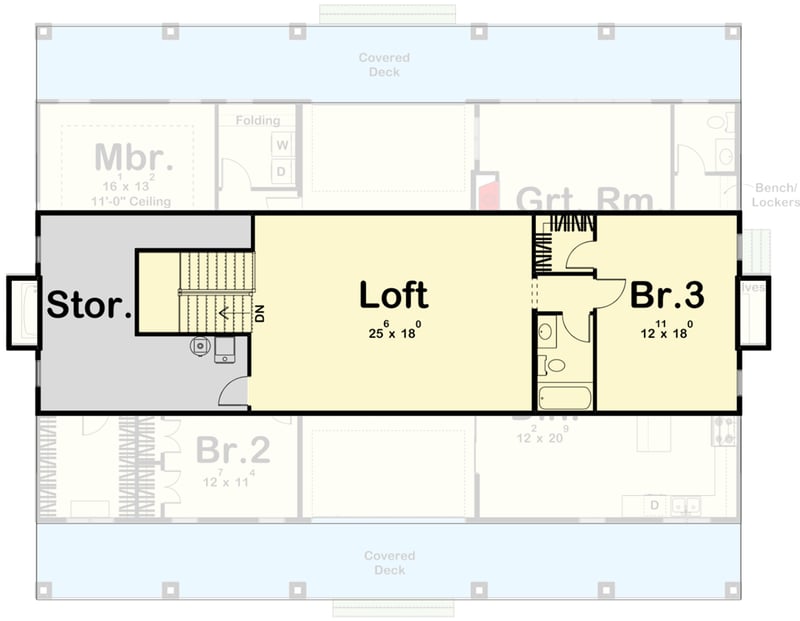 Plan 623103DJ: Country Home Plan with Central Dogtrot Accessible by Garage Doors - Floor Plan - 2nd Floor - Cabin, Country, Farmhouse, Rustic, Southern