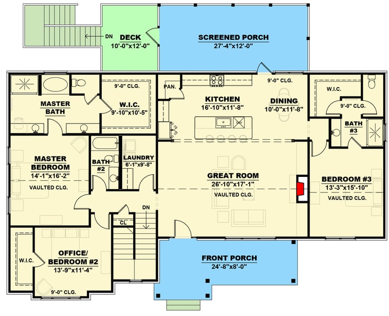 Plan 810004RBT: Country Craftsman Plan with Option to Finish Basement - Floor Plan - Main Level - Country, Craftsman, Ranch, Southern, Traditional