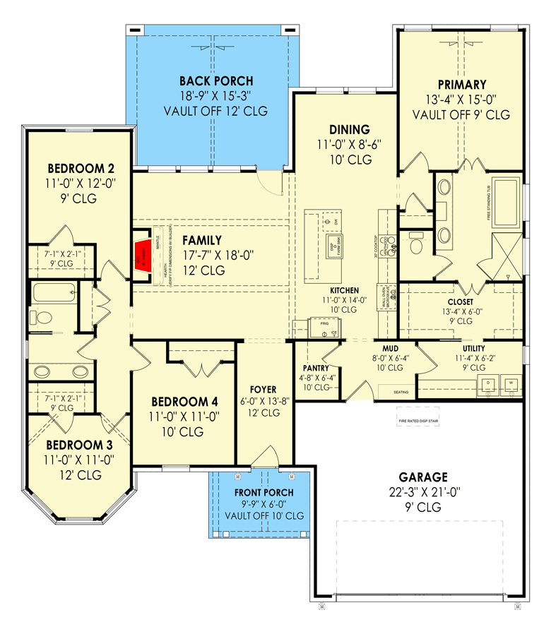 Plan 818009JSS: European Home Plan with Large Back Porch - Floor Plan - Main Level - Craftsman, European, French Country