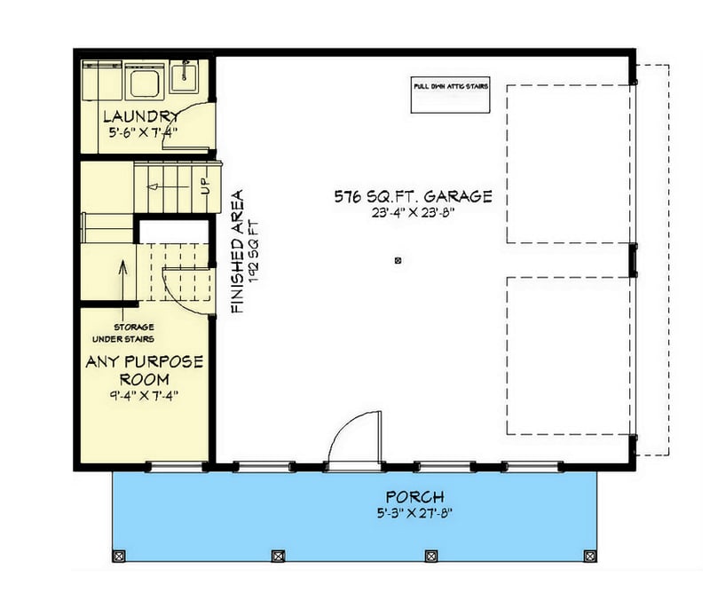 Plan 430820SNG: 736 Square Foot ADU with Upstairs Fireplace - Floor Plan - Main Level - Carriage, Cottage, Country