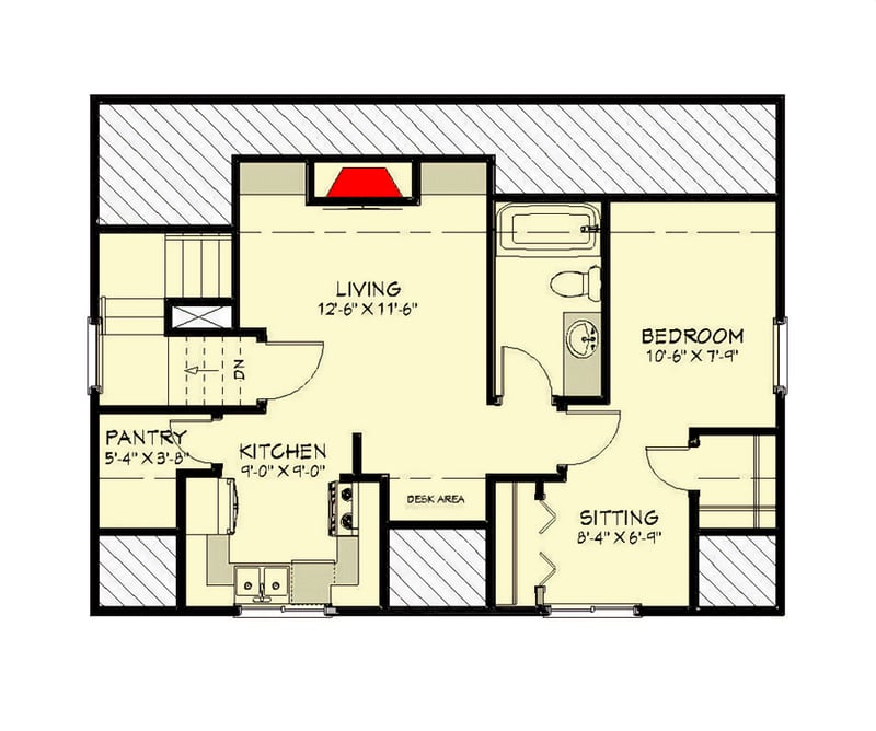 Plan 430820SNG: 736 Square Foot ADU with Upstairs Fireplace - Floor Plan - 2nd Floor - Carriage, Cottage, Country