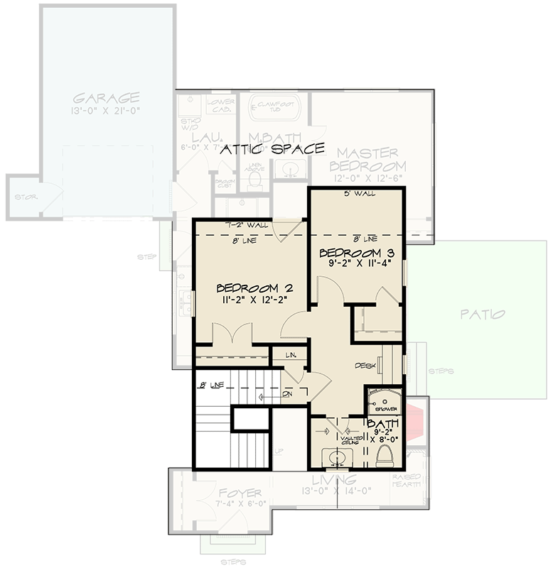 Plan 70768SND: Transitional European Home Plan with Single Garage and Main-level Master Bedroom - Floor Plan - 2nd Floor - European, French Country, Transitional