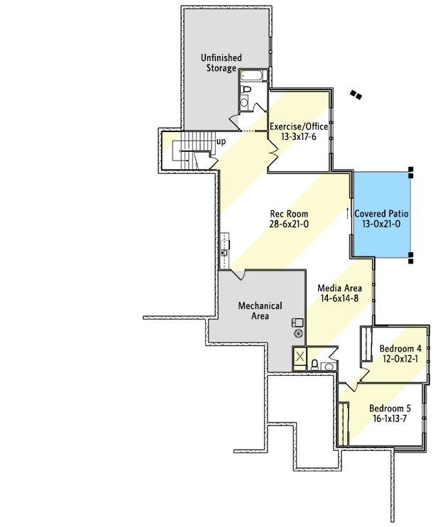 Plan 95176RW: Contemporary Ranch Plan with Angled Garage and Optional Lower Level - Floor Plan - Optional Finished Lower Level - Contemporary, Craftsman, Ranch