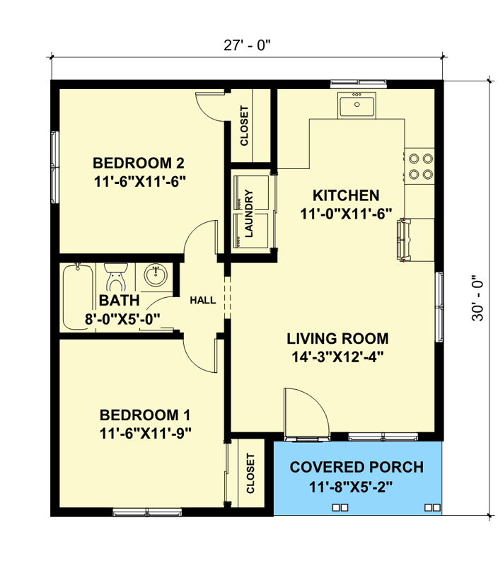 Plan 420022WNT: 749 Square Foot Country Cottage ADU - Floor Plan - Main Level - Cottage, Country, Craftsman, New American, Rustic, Vacation