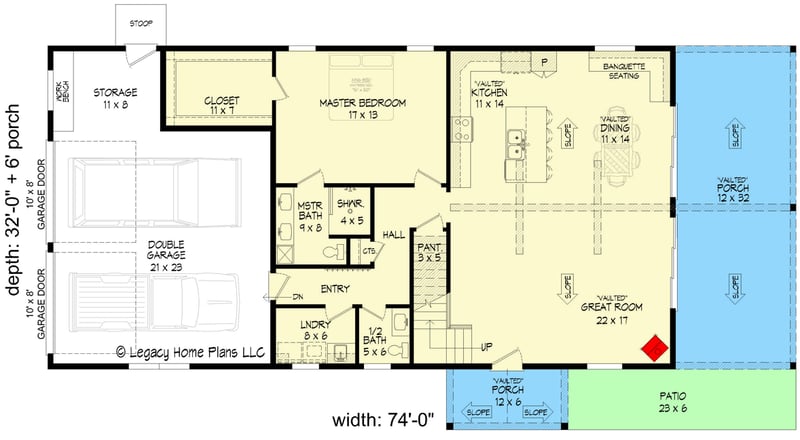 Plan 68993VR: Double-Dormered Rustic Mountain Home Plan with 3 Bedrooms - 2393 Sq Ft - Floor Plan - Main Level - Craftsman, Mountain, Rustic, Vacation