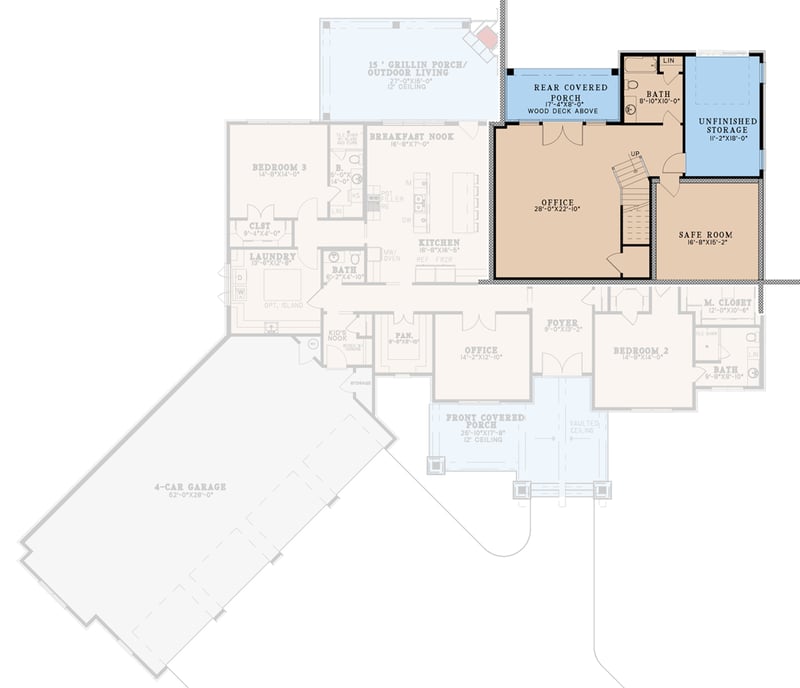 Plan 70771MK: Attractive 4-Bed House Plan with Home Office and Angled 4-car Garage - 3315 Sq Ft - Floor Plan - Basement - Craftsman, European, Rustic, Traditional