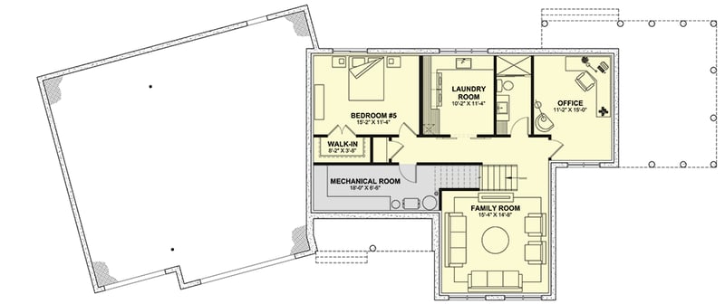 Plan 22643DR: Modern Farmhouse Plan with 2-Story Living Room and Finished Basement - Floor Plan - Lower Level - Country, Modern Farmhouse, New American, Northwest, Traditional, Transitional