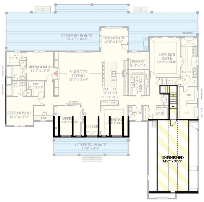 Plan 46468LA: Modern Farmhouse Plan with 16'-Deep Rear Porch and Bonus Level - Floor Plan - Bonus Room - Country, Modern Farmhouse, New American, Southern, Southern Traditional, Traditional