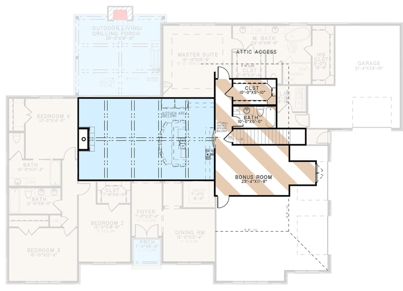 Plan 70772MK: Modern French Country House Plan with Optional Bonus Level - 2797 Sq Ft - Floor Plan - 2nd Floor - Country, European, French Country, New American, Ranch, Southern, Transitional