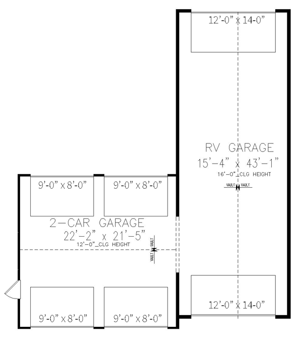 Plan 25775GE: Garage with Drive-through Bays for 2 Cars and an RV - Floor Plan - Main Level - Traditional