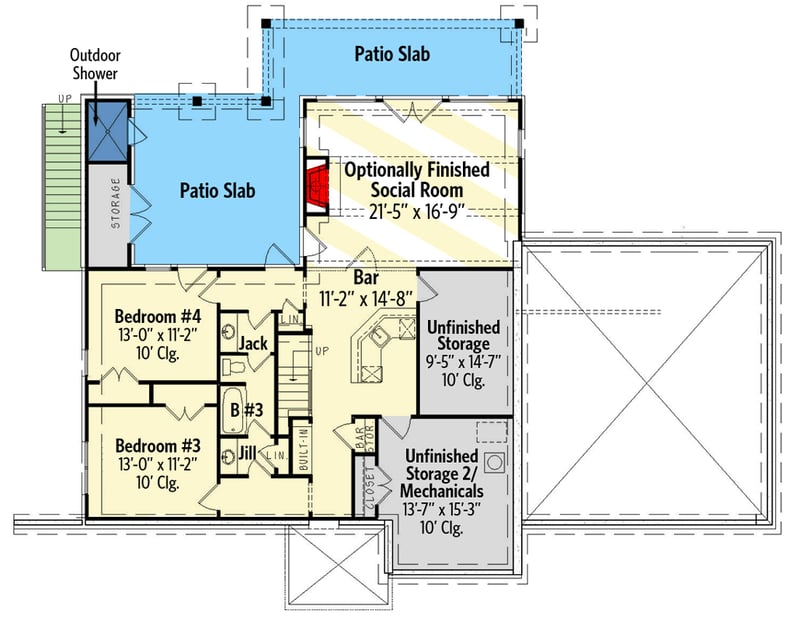 Plan 25776GE: New American House Plan with Lake Room Options - 2484 Sq Ft - Floor Plan - Finished Lower Level w/ Optionally Finished Social Room - Craftsman, New American, Ranch, Rustic