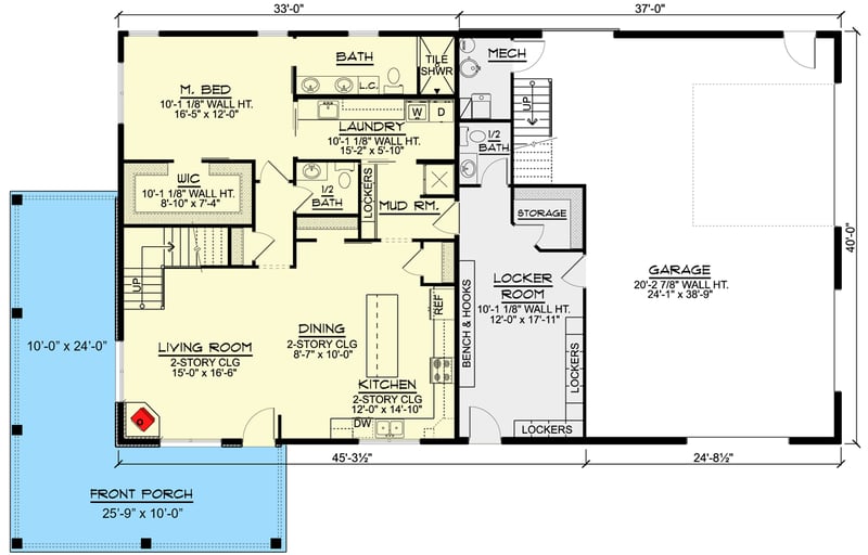Plan 135175GRA: Barndominium-Style House Plan with Massive Locker Room - Floor Plan - Main Level - Barndominium, Country, New American, Rustic