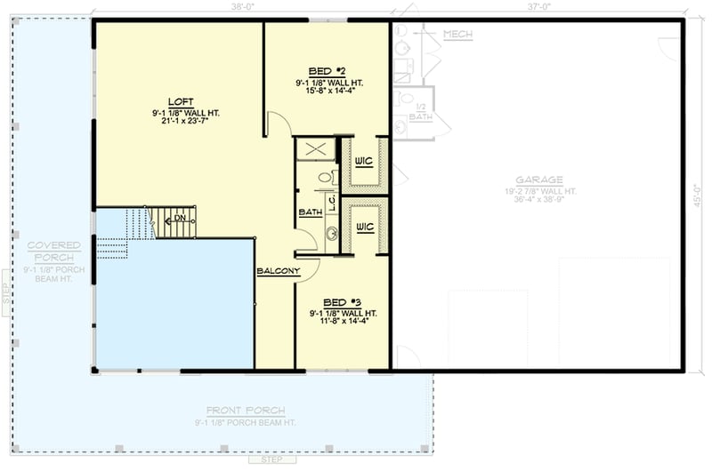 Plan 135179GRA: Contemporary Barndominium-style Home Plan with L-shaped Porch - Floor Plan - 2nd Floor - Barndominium, Contemporary, Country