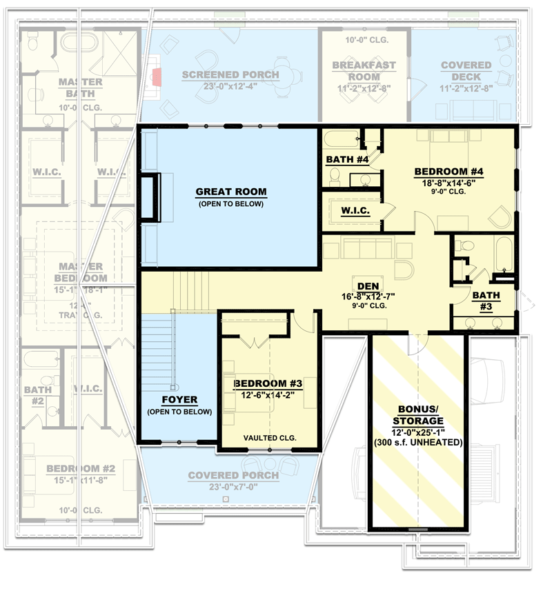 Plan 810006RBT: Traditional Country Home Plan with 2-Story Great Room and Screened Porch - Floor Plan - 2nd Floor - Country, Craftsman, New American, Traditional