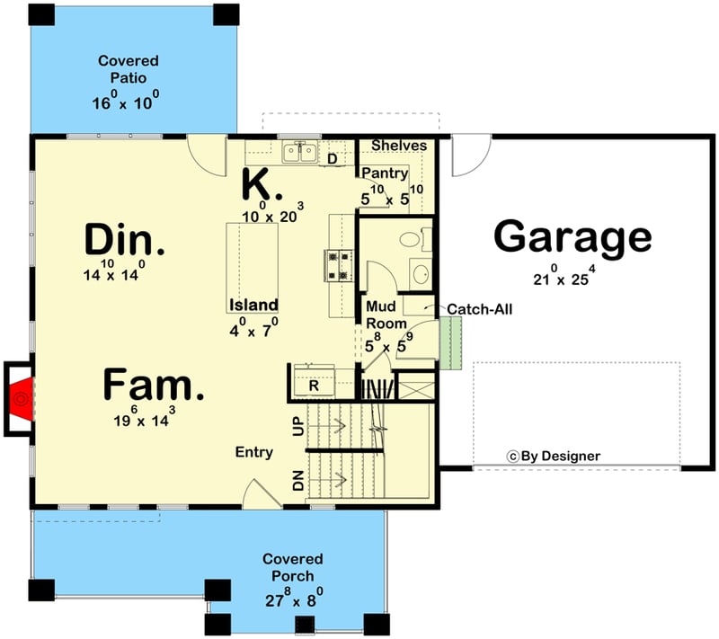 Plan 623117DJ: 2202 Square Foot Contemporary Traditional-style House Plan with 4 Bedrooms - Floor Plan - Main Level - Craftsman, New American, Traditional