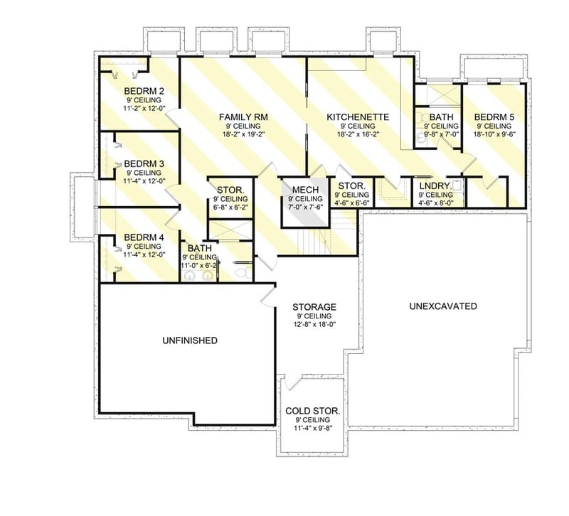 Plan 490040NAH: Modern One-story Home Plan with Flex Rooms and Outdoor Spaces - Floor Plan - Basement - Contemporary, Mid Century Modern, Modern, Prairie