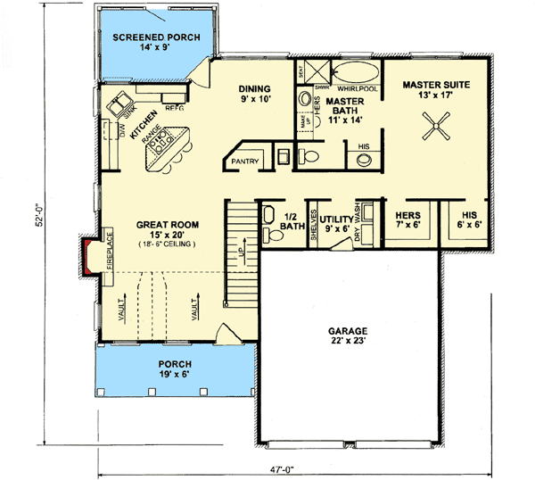Plan 3422VL: Open Living Area - Floor Plan - Main Level - Country, Traditional