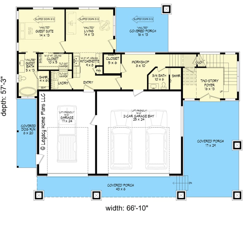 Plan 680008VR: Modern House Plan with an RV Bay and Ground-level Apartment - Floor Plan - Main Level - Contemporary, Modern, Northwest