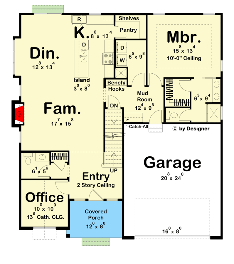 Plan 623123DJ: 4 Bed 2-Story Traditional House Plan with Vaulted Home Office - Floor Plan - Main Level - Craftsman, New American, Transitional