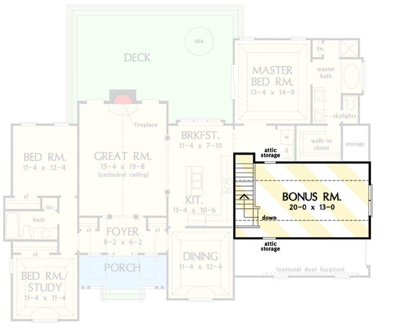 Plan 444330GDN: Flexible 3-Bed Country Ranch House Plan with Bonus Room - Floor Plan - 2nd Floor - Cape Cod, Cottage, Country, Ranch, Southern, Traditional