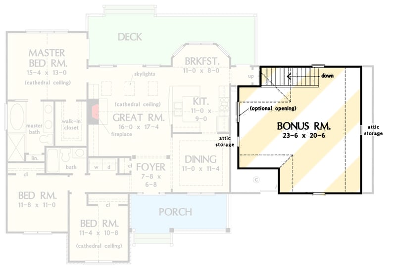 Plan 444333GDN: 1511 Square Foot One-story Craftsman Home Plan with 3 Bedrooms - Floor Plan - Bonus Level - Craftsman, Ranch, Traditional