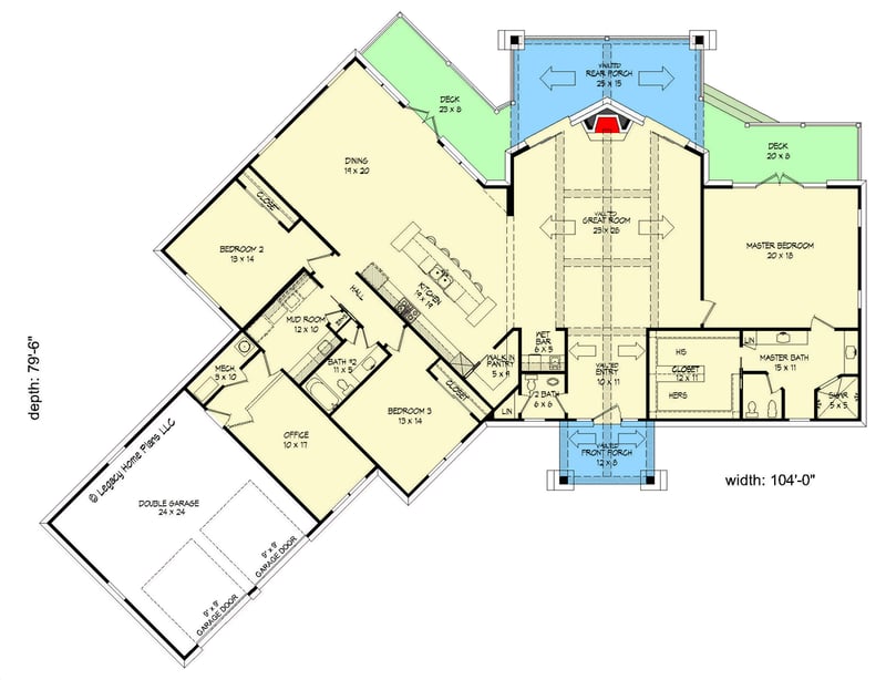 Plan 680012VR: Rustic Mountain Lodge with Home Office and Vaulted Interior - Floor Plan - Main Level - Craftsman, Mountain, Northwest, Rustic
