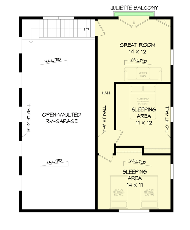Plan 680013VR: RV Garage Apartment Plan with Lift-friendly Boat Bay - 680 Sq Ft - Floor Plan - 2nd Floor - Craftsman, New American, Traditional