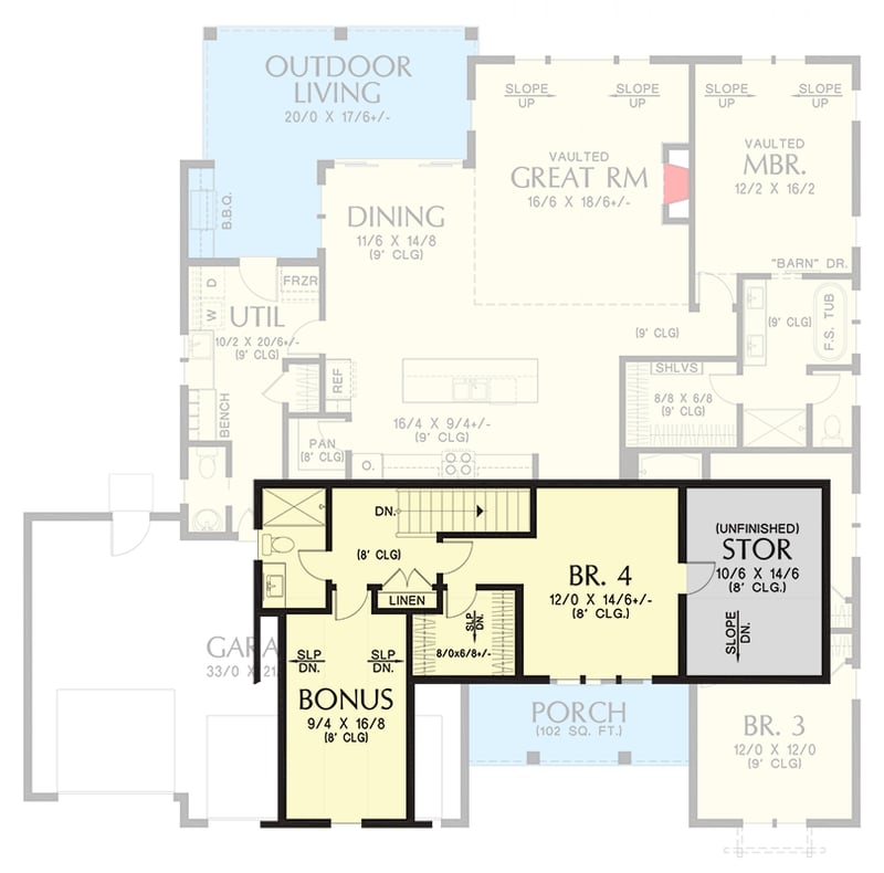 Plan 69226AM: 4-Bed New American House Plan with Vaulted Great Room - Floor Plan - - Cottage, Country, Craftsman, Farmhouse, Modern Farmhouse, New American