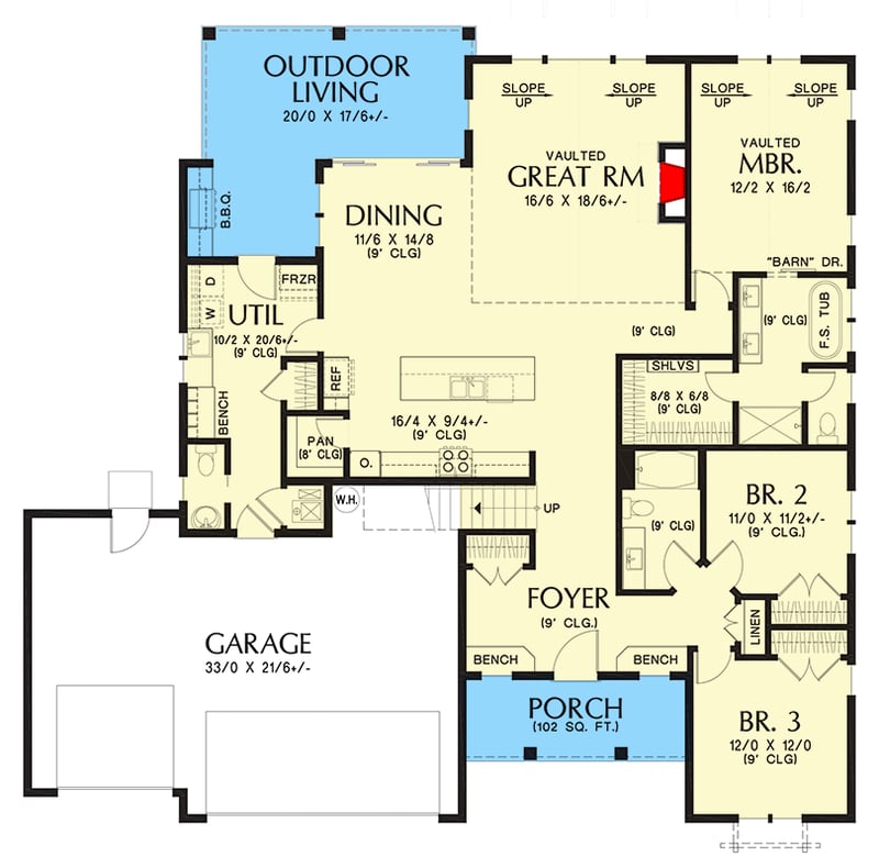 Plan 69226AM: 4-Bed New American House Plan with Vaulted Great Room - Floor Plan - - Cottage, Country, Craftsman, Farmhouse, Modern Farmhouse, New American