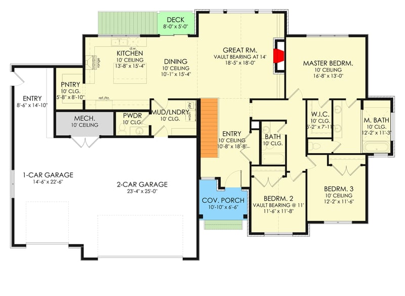 Plan 490048NAH: Modern European Home Plan with Vaulted Great Room - Floor Plan - Main Level - Contemporary, Country, European, New American, Transitional