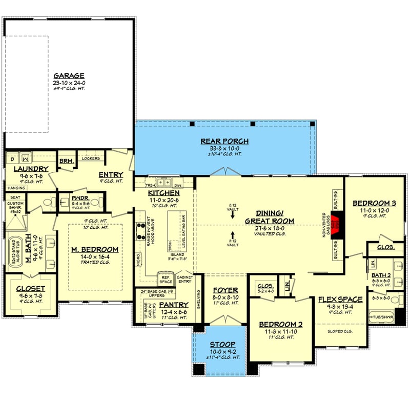 Plan 51921HZ: 3-Bed Modern Ranch House Plan with Hidden Pantry - Floor Plan - Main Level - Country, Hill Country, New American, Ranch, Southern, Traditional, Transitional