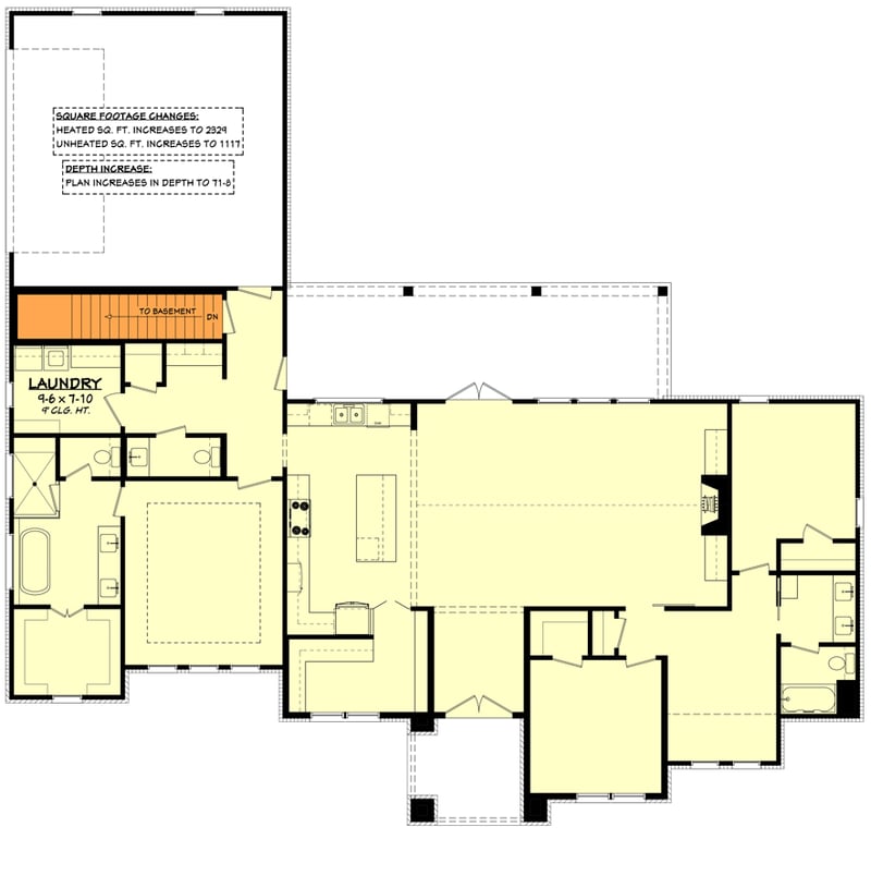 Plan 51921HZ: 3-Bed Modern Ranch House Plan with Hidden Pantry - Floor Plan - Basement Stairs - Country, Hill Country, New American, Ranch, Southern, Traditional, Transitional