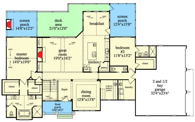 Plan 29898RL: 3315 Square Foot Walkout Ranch House Plan with Formal Dining Room - Floor Plan - Main Level - Country, Craftsman, New American, Ranch