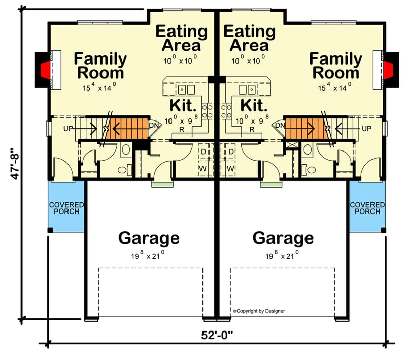 Plan 42426DB: Two Family Home Plan with Matching 1418 Square Foot Units - Floor Plan - Main Level - Traditional
