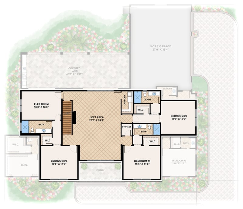 Plan 660003JMD: 5515 Square Foot Contemporary Home Plan with Upstairs Flex Room - Floor Plan - 2nd Floor - Contemporary, European, Transitional