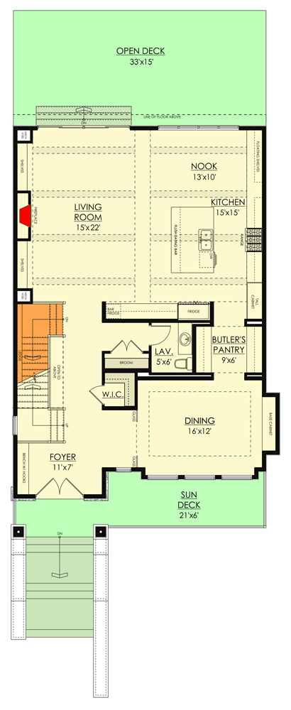 Plan 81726AB: New American Craftsman Plan with Office and Lower-level Garage - Floor Plan - Main Level - Craftsman, New American, Transitional