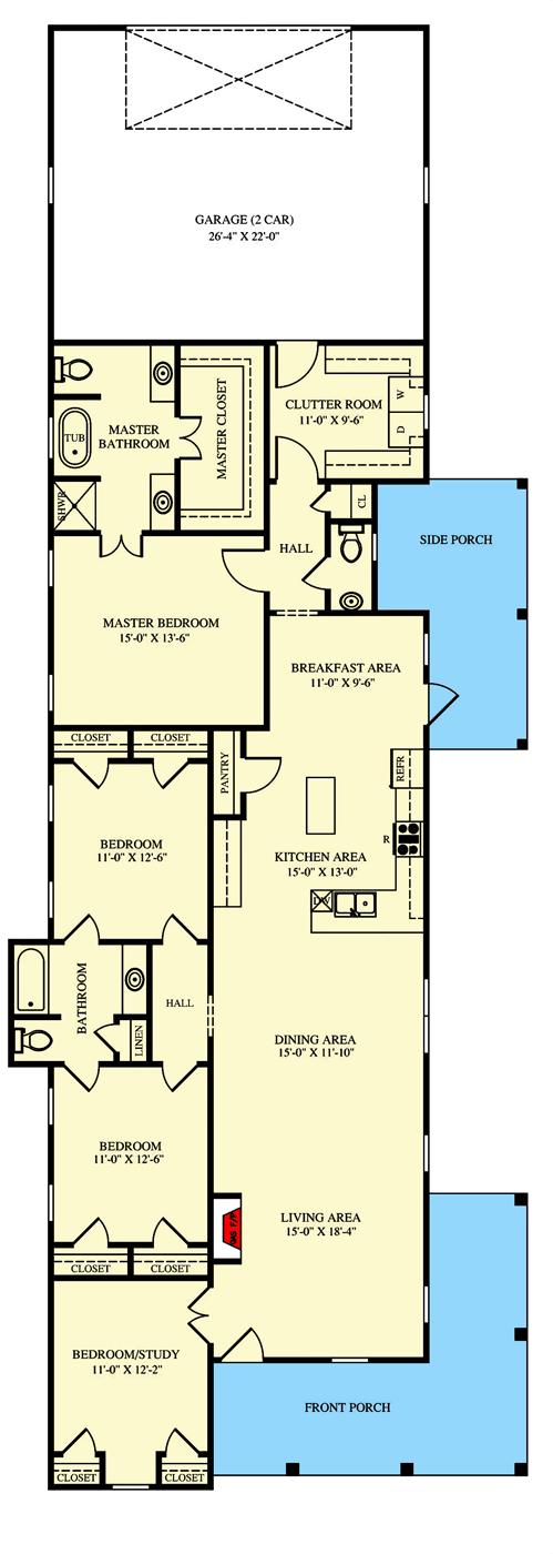 Plan 521023TTL: Exclusive Southern Cottage with Rear Garage - Floor Plan - Main Level - Cottage, Country, Southern, Traditional, Vacation