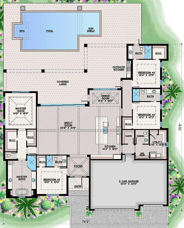 Plan 660004JMD: 3000 Square Foot Modern Farmhouse with 4-Bedroom Suites - Floor Plan - Main Level - Coastal, Country, Farmhouse, Florida-Style, Modern Farmhouse, New American, Ranch, Traditional
