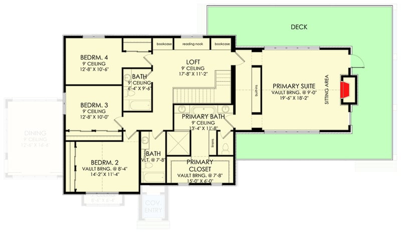 Plan 490054NAH: 4 Bed Transitional House Plan with Upstairs Master Suite with Fireplace - Floor Plan - 2nd Floor - European, Traditional, Transitional