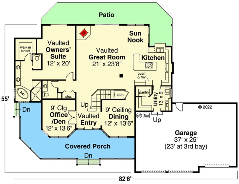 Plan 72354DA: Country-style Home Plan with 2-Story Foyer and Great Room - Floor Plan - Main Level - Country, Farmhouse, Traditional