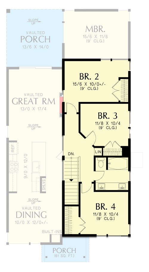Plan 69308AM: 4-Bed Modern Home Plan for Narrow Lot - 1864 Sq Ft - Floor Plan - 2nd Floor - Mid Century Modern, Modern, Northwest