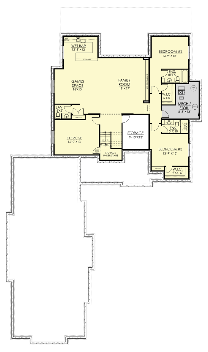 Plan 81742AB: Craftsman Ranch Plan with 4 Beds Under 4300 Square Feet with 4-Car Garage - Floor Plan - Lower Level - Craftsman, Ranch, Traditional