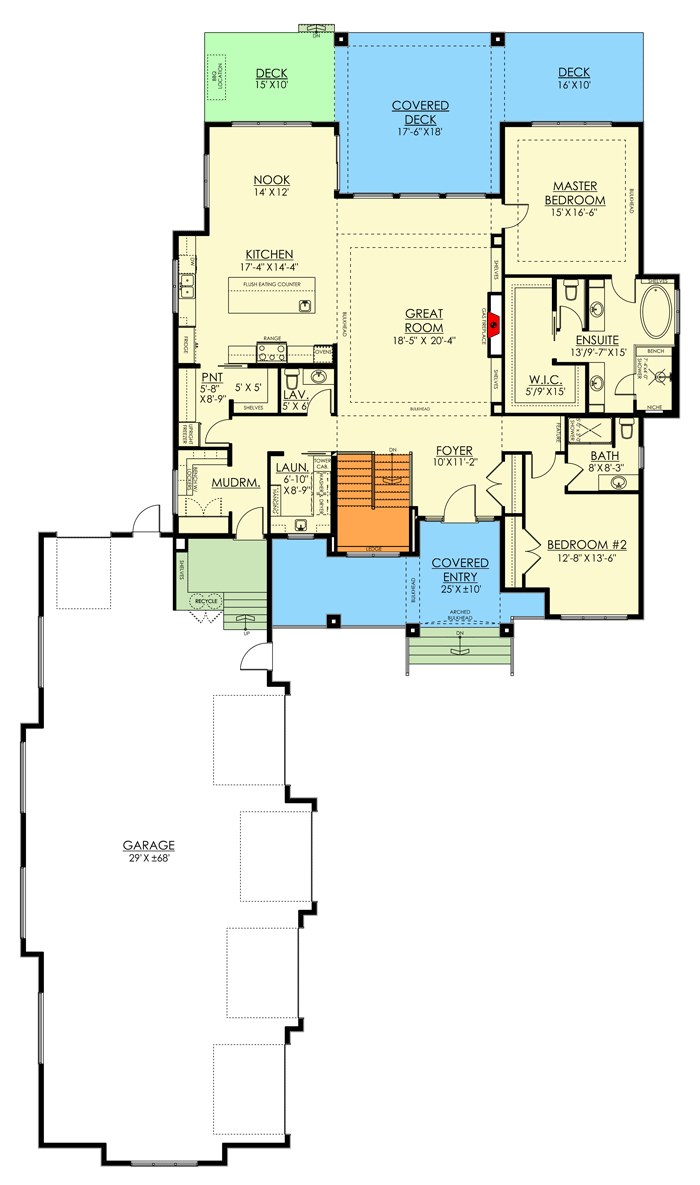 Plan 81742AB: Craftsman Ranch Plan with 4 Beds Under 4300 Square Feet with 4-Car Garage - Floor Plan - Main Level - Craftsman, Ranch, Traditional